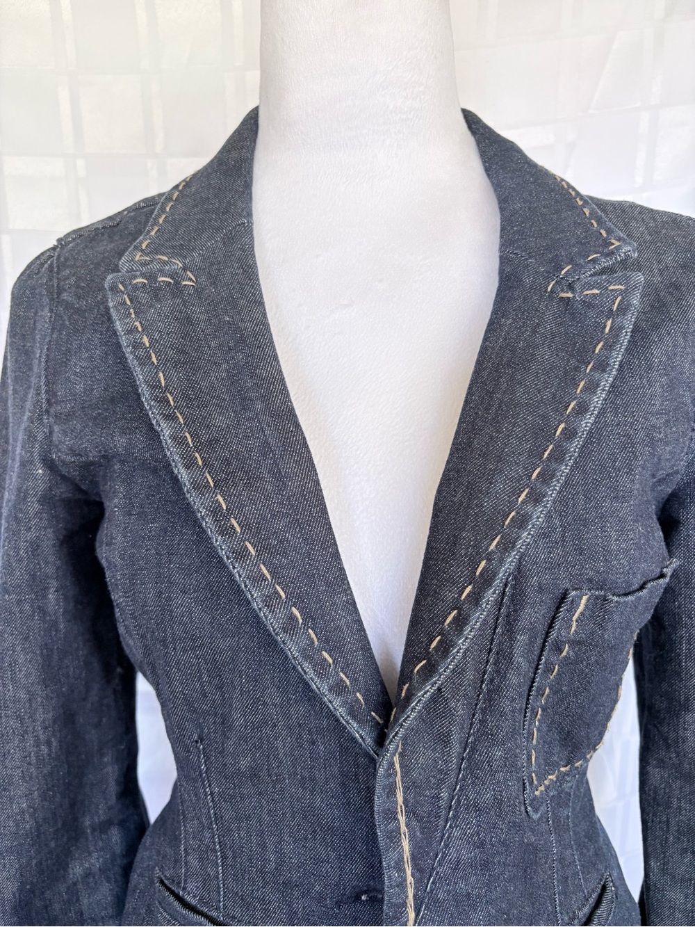VTG Y2K Guess Jeans Dark Blue Denim Blazer with Contrast Topstitching Sz L - Picture 4 of 11